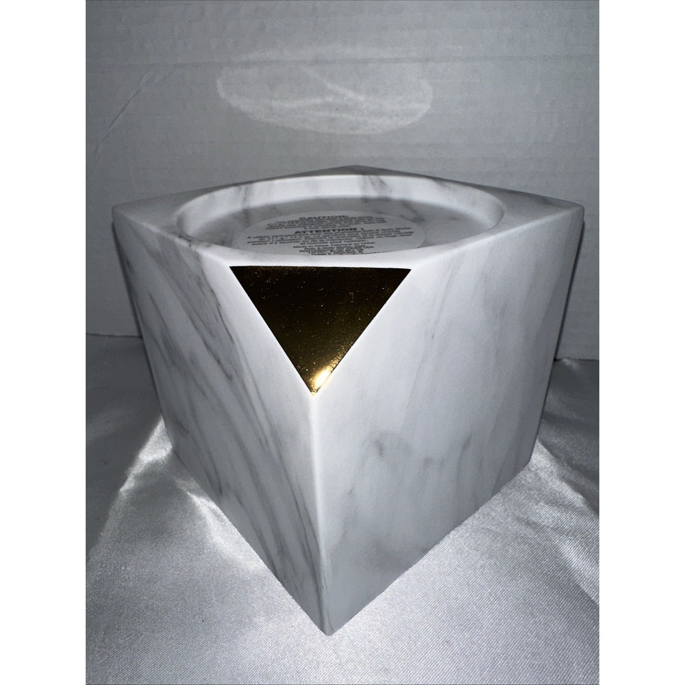 Bath‎ & Body Works Marble Gold Triangle 3 Wick Candle Holder Pedestal Square